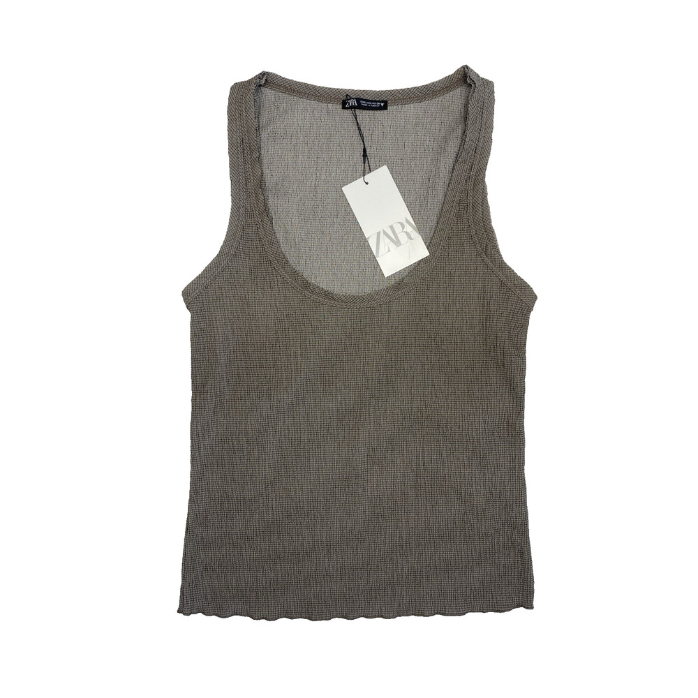 Zara Shirt Womens Large NEW Ribbed Fitted Casual Cami Basic Texturized Tank Top